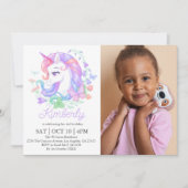 かわいいユニコーンオールエイジズ写真子供の誕生日 招待状 (正面)