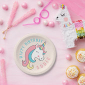 かわいいユニコーンカスタマイズ誕生日デザイン ペーパープレート (パーティー)