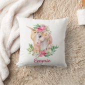 かわいいユニコーンカスタムピンクフローラの子どもの名前 クッション (ブランケット)