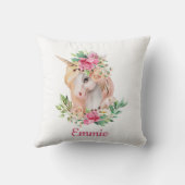かわいいユニコーンカスタムピンクフローラの子どもの名前 クッション (裏面)