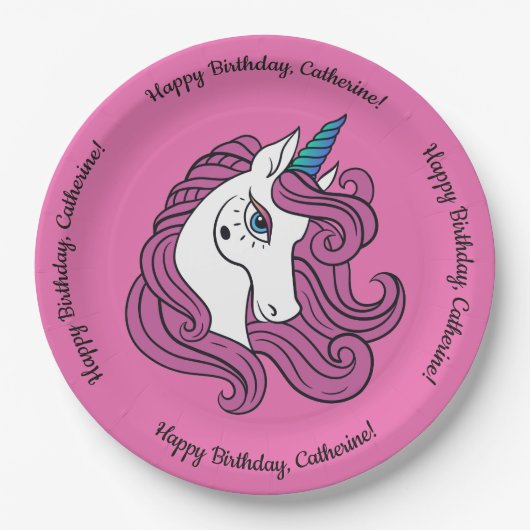 かわいいユニコーンカスタム文字&カラー紙プレート ペーパープレート (正面)