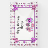 かわいいユニコーンカップケーキガールズ誕生日バナー 横断幕 (縦)