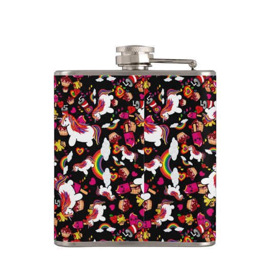 かわいいユニコーンカップケーキドードルパーソナライズされたズ フラスク (裏面)