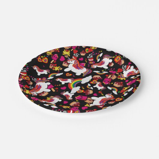 かわいいユニコーンカップケーキドードルパーソナライズされたズ ペーパープレート (アングル)