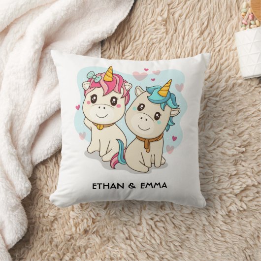 かわいいユニコーンカップルバレンタインデー クッション (ブランケット)