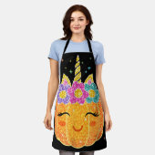 かわいいユニコーンカボチャのハロウィンサンクスギビング エプロン (着用した状態)