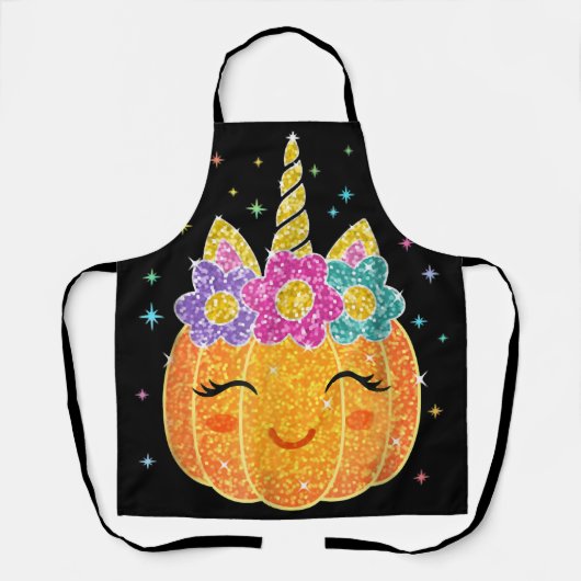 かわいいユニコーンカボチャのハロウィンサンクスギビング エプロン (正面)