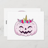 かわいいユニコーンカボチャのハロウィンサンクスギビング シーズンカード (正面/裏面)