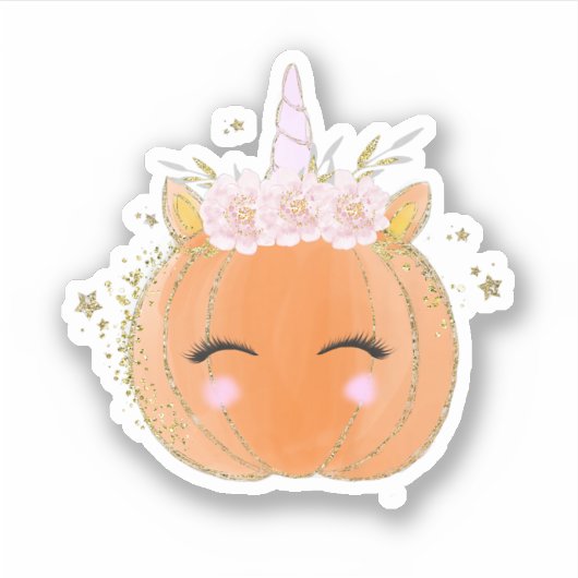 かわいいユニコーンカボチャのハロウィンサンクスギビング シール (正面)