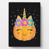 かわいいユニコーンカボチャのハロウィンサンクスギビング フォトプラーク (正面)