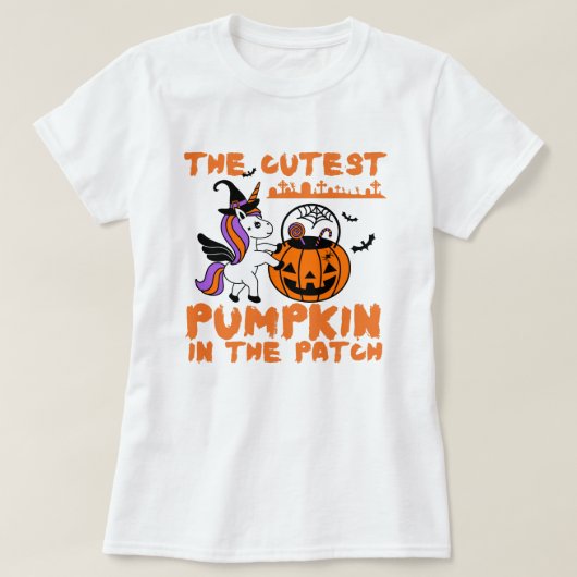 かわいいユニコーンカボチャのハロウィンサンクスギビング Tシャツ (デザイン正面)