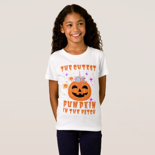 かわいいユニコーンカボチャのハロウィンサンクスギビング Tシャツ (正面フル)