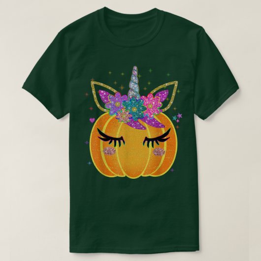 かわいいユニコーンカボチャのハロウィンサンクスギビング Tシャツ (デザイン正面)