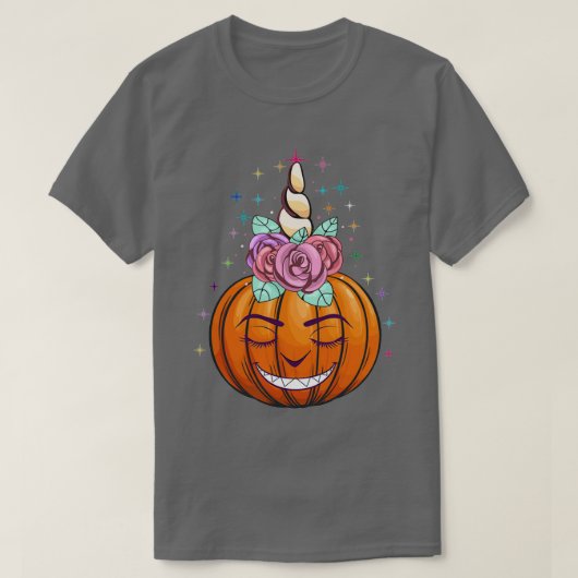 かわいいユニコーンカボチャのハロウィンサンクスギフトH Tシャツ (デザイン正面)