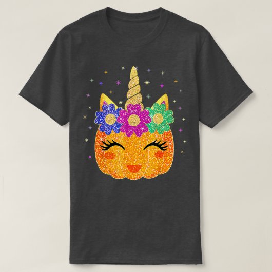 かわいいユニコーンカボチャのハロウィーン感謝祭の女性 Tシャツ (デザイン正面)
