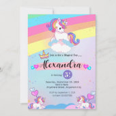 かわいいユニコーンカラフルとレインボー誕生日 招待状 (正面)