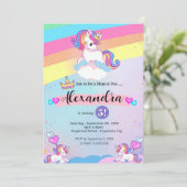 かわいいユニコーンカラフルとレインボー誕生日 招待状 (スタンド正面)