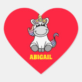 かわいいユニコーンカラフルパーソナライズされた名前をカスタムする ハートシール (正面)