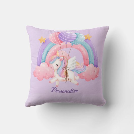 かわいいユニコーンカラフルレインボーパーソナライズされたド クッション (裏面)