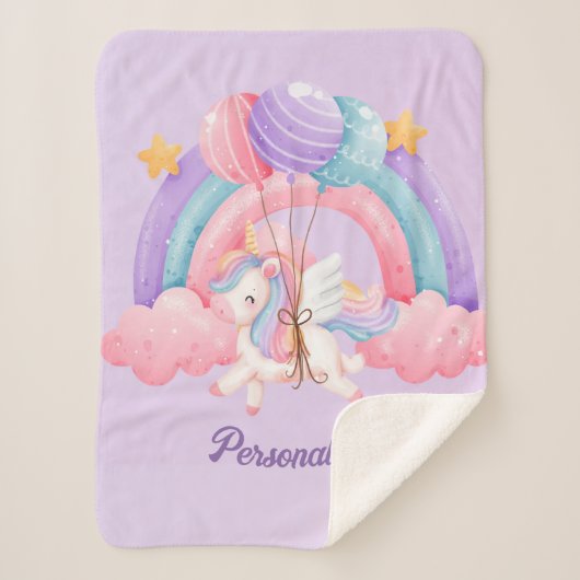 かわいいユニコーンカラフルレインボーパーソナライズされたド シェルパブランケット (正面)
