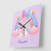 かわいいユニコーンカラフルレインボーパーソナライズされたド スクエア壁時計 (傾斜)