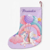 かわいいユニコーンカラフルレインボーパーソナライズされたド スモールクリスマスストッキング (裏面)