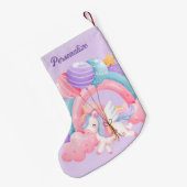 かわいいユニコーンカラフルレインボーパーソナライズされたド スモールクリスマスストッキング (裏面 (吊り時))