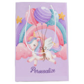 かわいいユニコーンカラフルレインボーパーソナライズされたド ミディアムペーパーバッグ (正面)