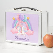 かわいいユニコーンカラフルレインボーパーソナライズされたド メタルランチボックス (インサイチュ)