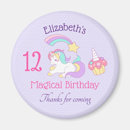 かわいいユニコーンカラフル射撃、 発砲スター&カップケーキ マグネット (正面)