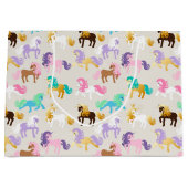 かわいいユニコーンカラフル誕生日 ラージペーパーバッグ (正面)