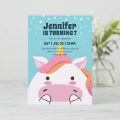 かわいいユニコーンカートマジカル子供の誕生日 招待状 (スタンド正面)