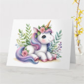 かわいいユニコーンカード カード (黄色い花)