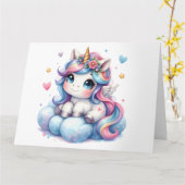 かわいいユニコーンカード カード (黄色い花)