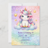 かわいいユニコーンガールの誕生日パーティーへの招待 招待状 (正面)