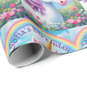 かわいいユニコーンガールズネーム&エイジレインボー誕生日 ラッピングペーパー (ロールコーナー)