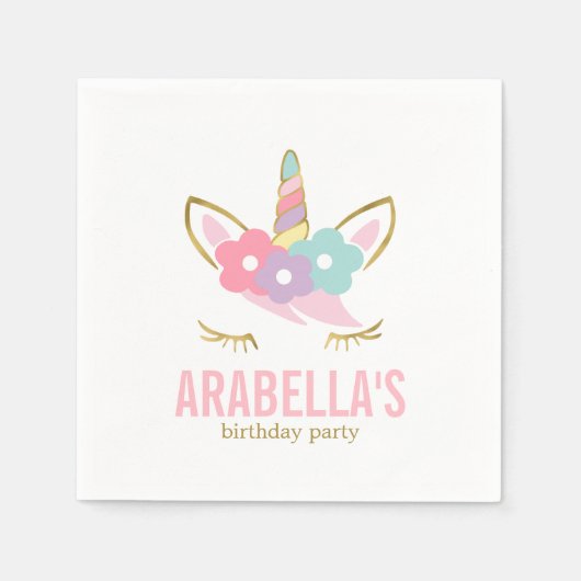 かわいいユニコーンガールズバースデーパーティー スタンダードカクテルナプキン (正面)