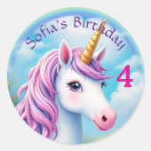 かわいいユニコーンガールズレインボー誕生日フライトビッグ ラウンドシール (正面)