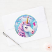 かわいいユニコーンガールズレインボー誕生日フライトビッグ ラウンドシール (封筒)