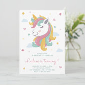 かわいいユニコーンガールファースト誕生日 招待状 (スタンド正面)