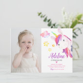 かわいいユニコーンガールマジカル誕生日レインボーフォト 招待状 (スタンド正面)