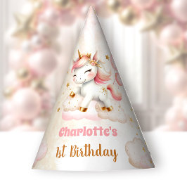 かわいいユニコーンガール1st誕生日ピンクベージュ紙 パーティーハット