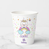 かわいいユニコーンキャットオンレインボースターズガール誕生日 紙コップ (正面)