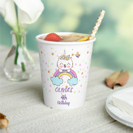かわいいユニコーンキャットオンレインボースターズガール誕生日 紙コップ