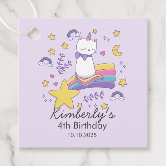 かわいいユニコーンキャット子供の誕生日パーティー フェイバータグ (正面)