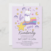 かわいいユニコーンキャット子供の誕生日パーティー 招待状 (正面)