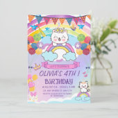 かわいいユニコーンキャット レインボー 女の子の誕生日パーティー  招待状 (スタンド正面)