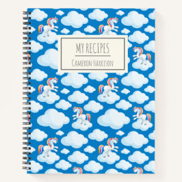 かわいいユニコーンクラウドブルーパーソナライズされたキッズレシピ ノートブック
