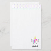 かわいいユニコーンクラウンスケッチガールの名前 便箋 (正面/裏面)