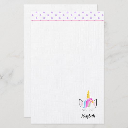 かわいいユニコーンクラウンスケッチガールの名前 便箋 (正面/裏面)